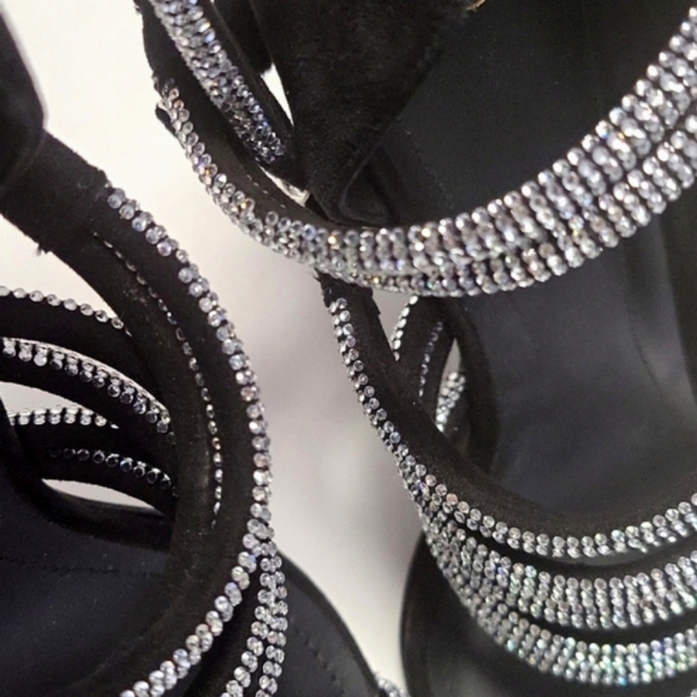 NIB$2995 Balmain Runway Uma Suede Crystal-Embellished Strappy Sandals 37.5 / 7 - Picture 11 of 16